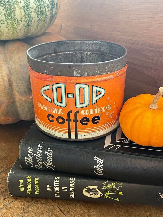 Vintage Co-Op Coffee Tin Can Orange and Black Kitchen | Etsy | Etsy (US)