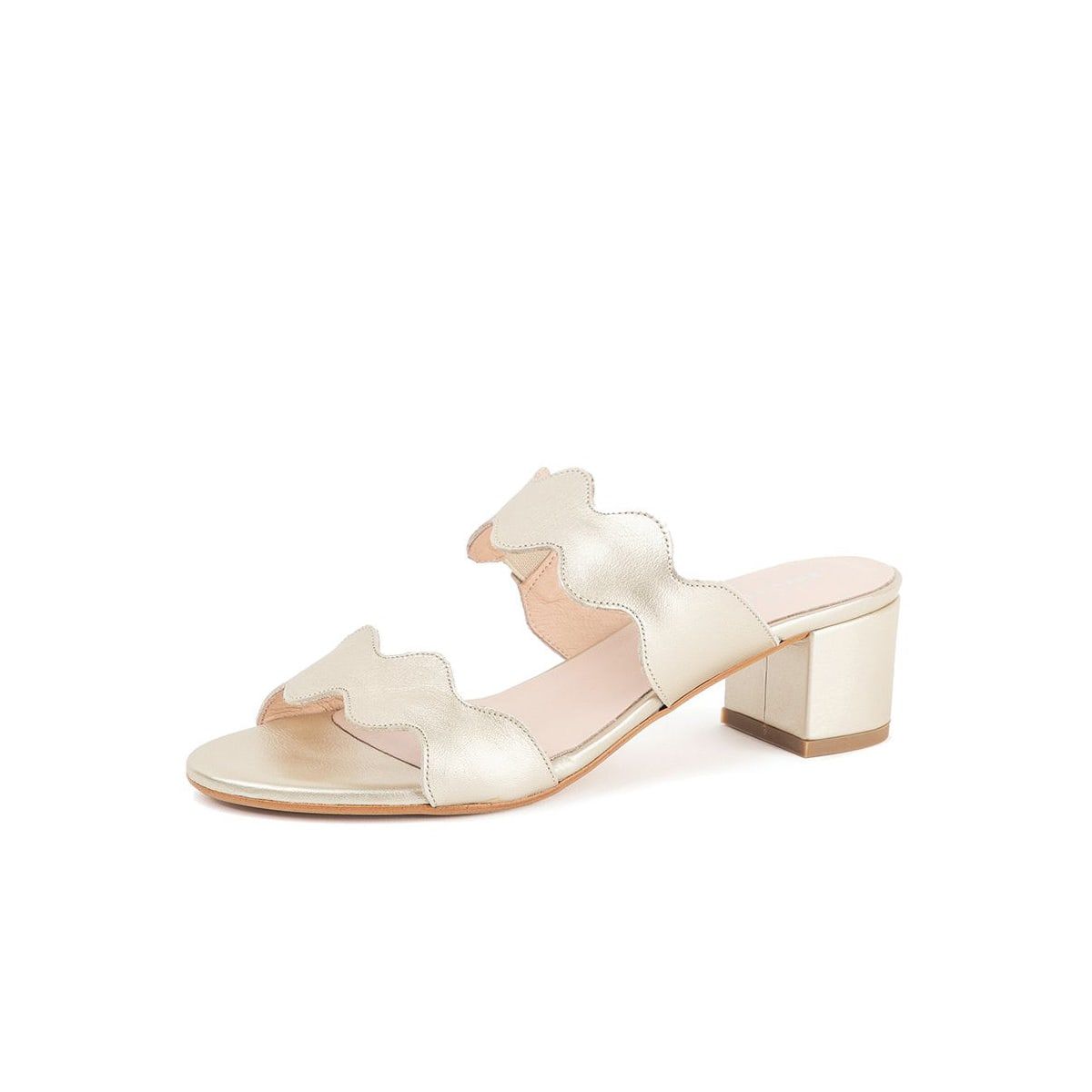 Palm Beach Scalloped Sandal Gold Leather | Wolf & Badger (US)