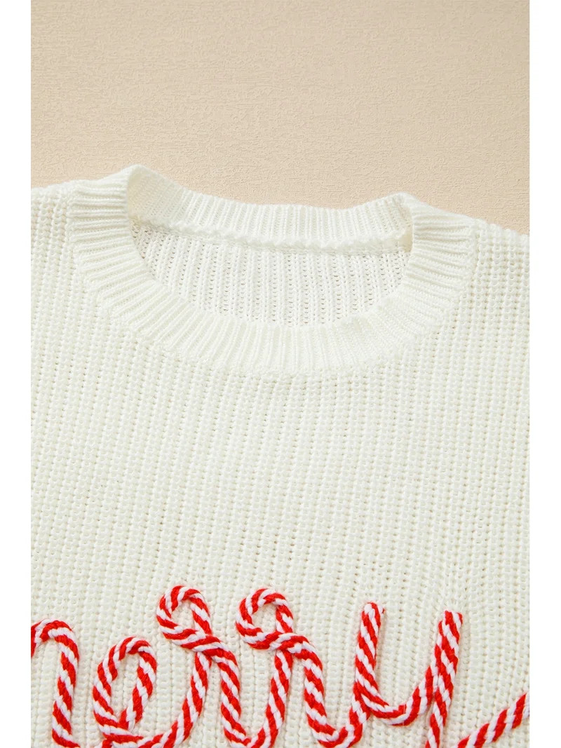Festive Long Sleeve Sweater with Cheerful Merry Bright Lettering and Candy Cane Design | [ZhiHiMe... | Walmart (US)