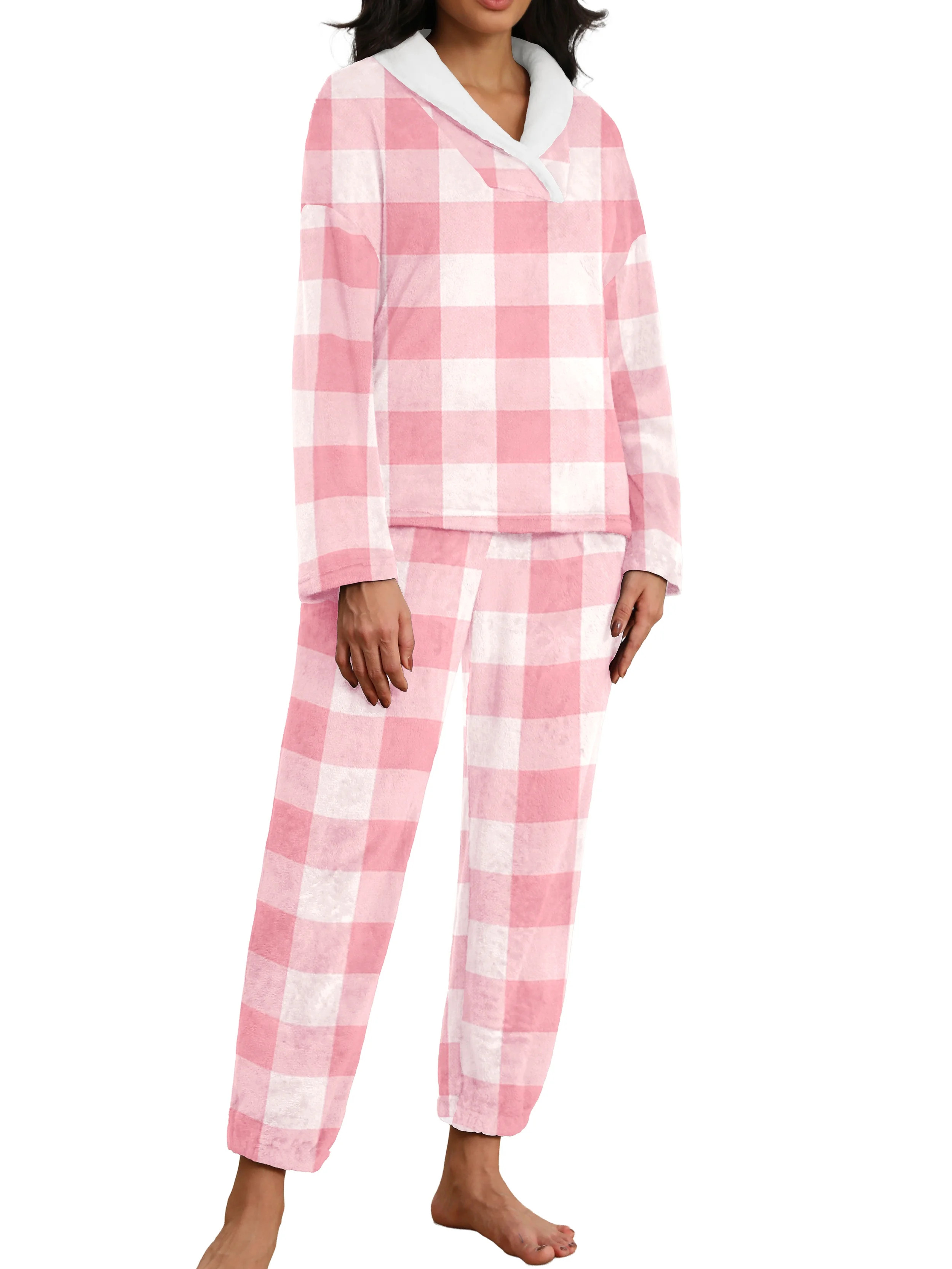 MINTREUS Women's Fluffy Pajamas Set Coral Fleece Pullover Pants Plush Sleepwear 2 Piece Pjs Set W... | Walmart (US)