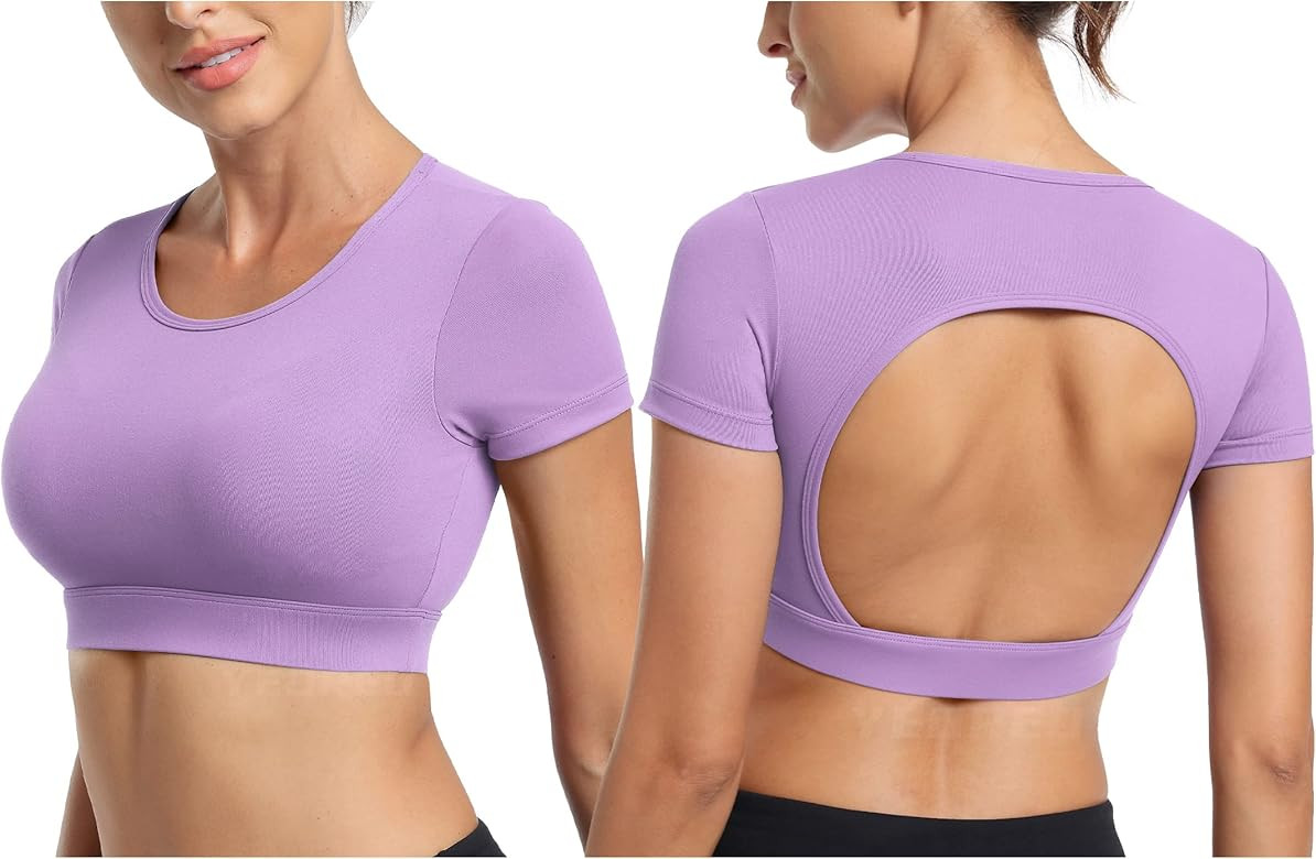 YEOREO Vanessa Women Open Back Tee Crop Tops with Removable Pad Workout Backless Gym Shirt Bra Going | Amazon (US)