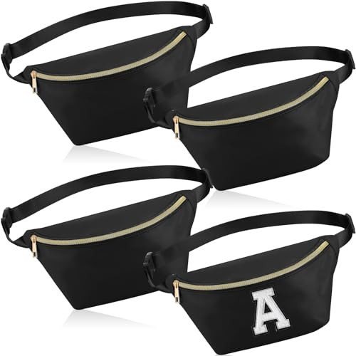 Hillban 4 Pcs Fanny Packs Adjustable Nylon Preppy Waist Packs Bag Water Resistant Classic Fanny Packs for Travel Women Men(Black) | Amazon (US)