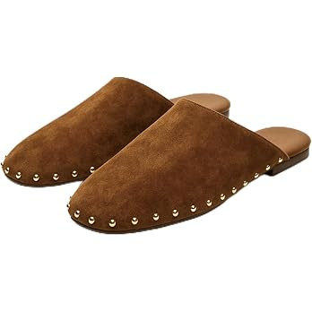 Women's Mules Comfortable Flats with Studded Backless Slip On Round Closed Toe Slides Casual Dres... | Amazon (US)