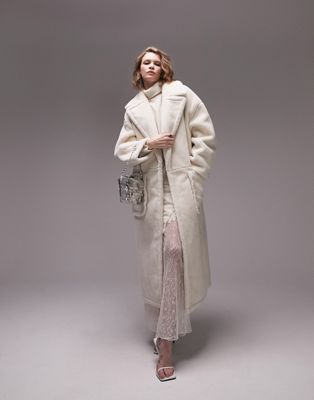 Topshop borg overcoat in cream | ASOS (Global)