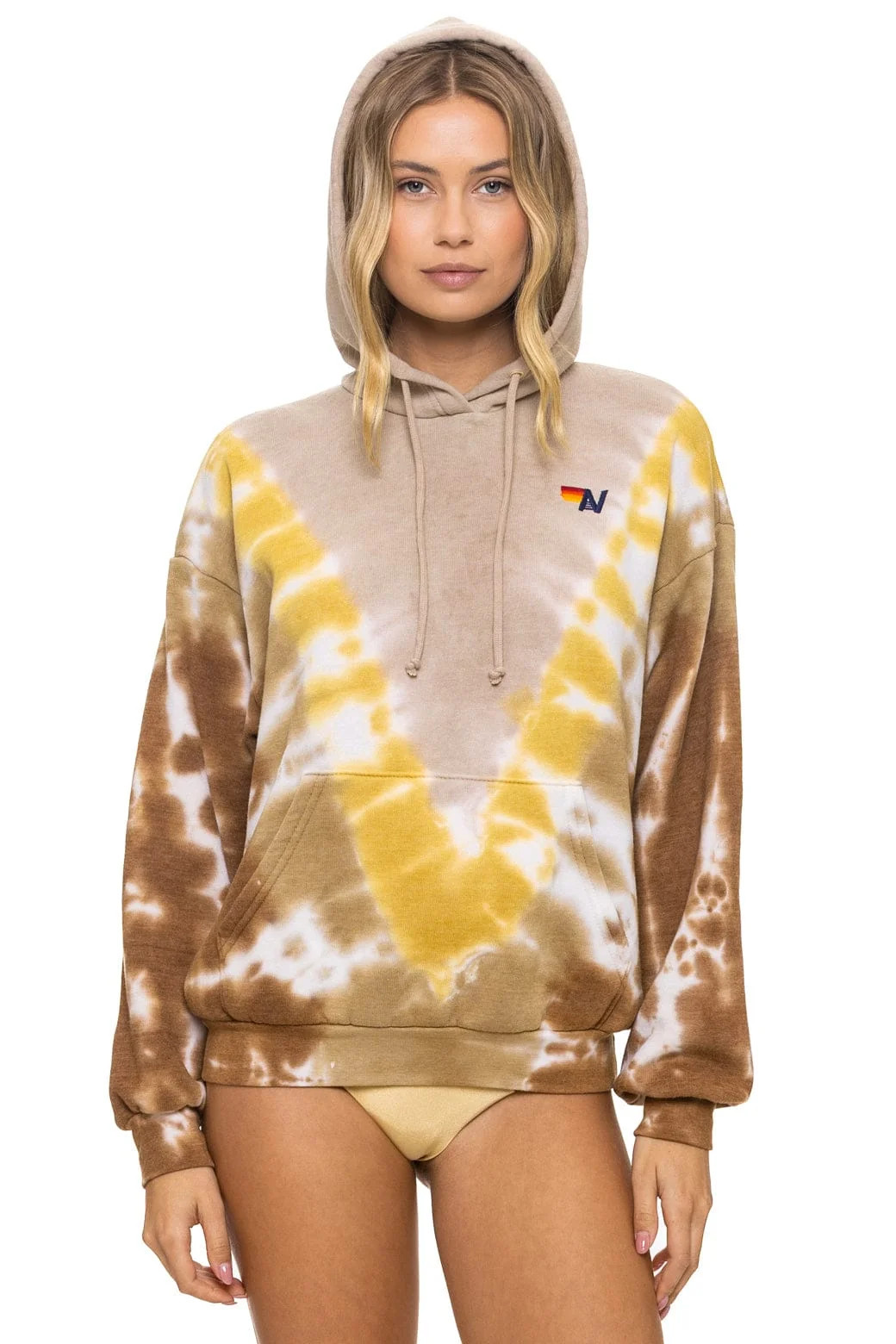 HAND DYED V RELAXED PULLOVER HOODIE - TIE DYE SAND // CINNAMON | Aviator Nation