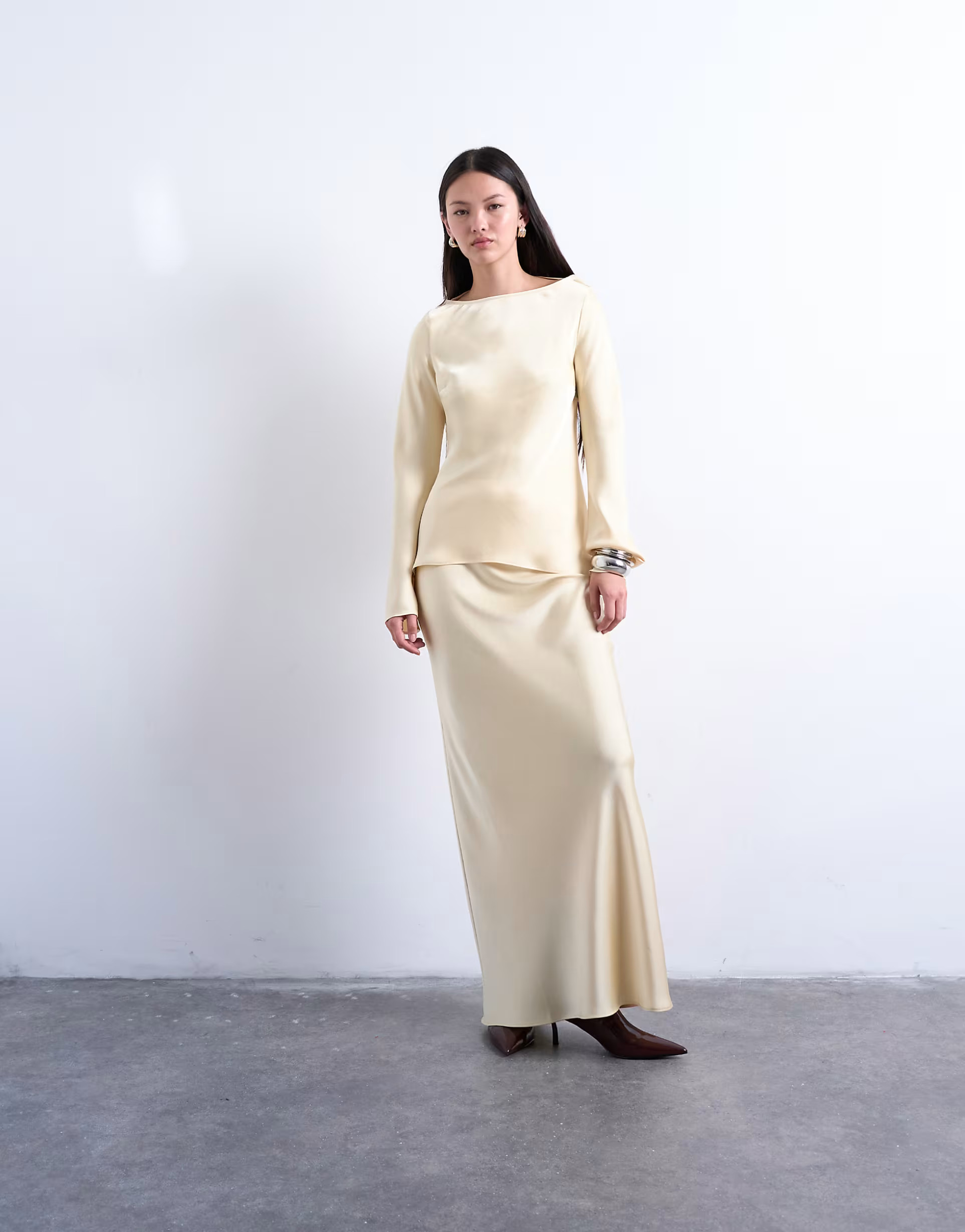 Topshop flood length maxi bias skirt in buttermilk | ASOS (Global)