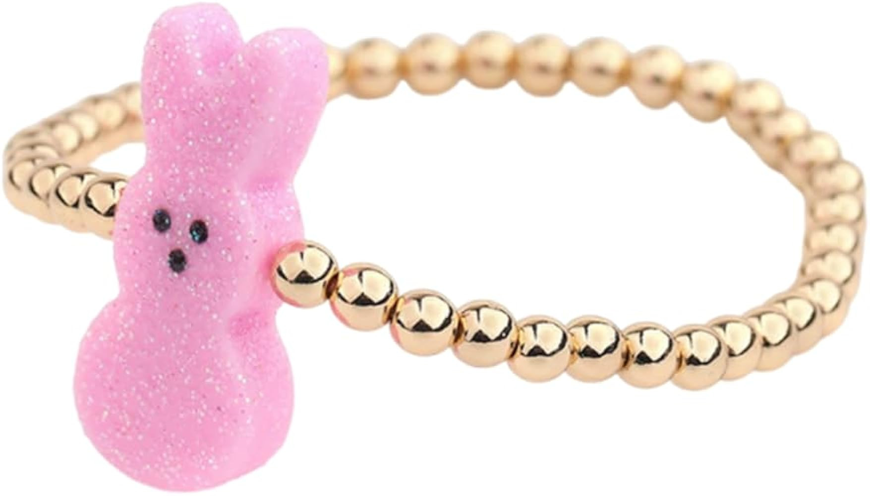 Easter Peeps-Inspired Glitter Bunny Bracelet, Gold Beaded Stretch Wristband for Women Cute Holida... | Amazon (US)