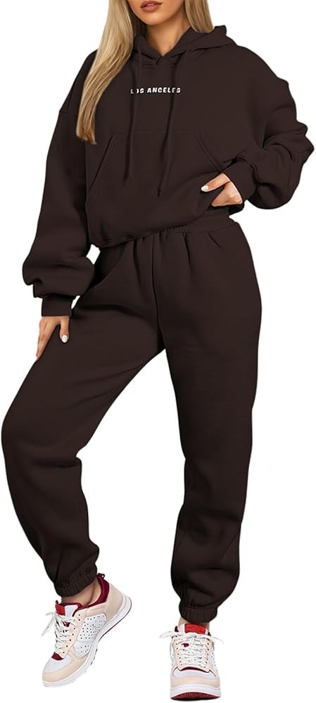 Herseas Womens 2 Piece Fleece Outfits Long Sleeve Crop Hoodie Sweatshirt with Jogger Pants Tracks... | Amazon (US)