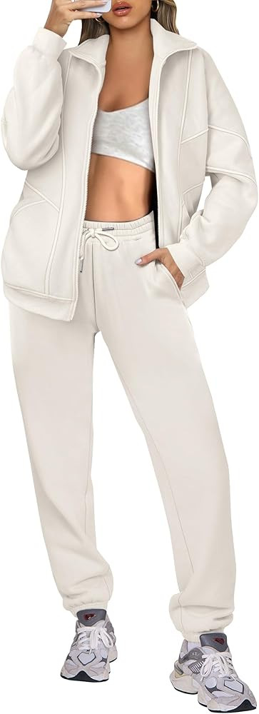 ANRABESS Women 2 Piece Outfits Sweatsuits Oversized Zip Up Sweatshirt Jacket Jogger Sweatpants Fa... | Amazon (US)