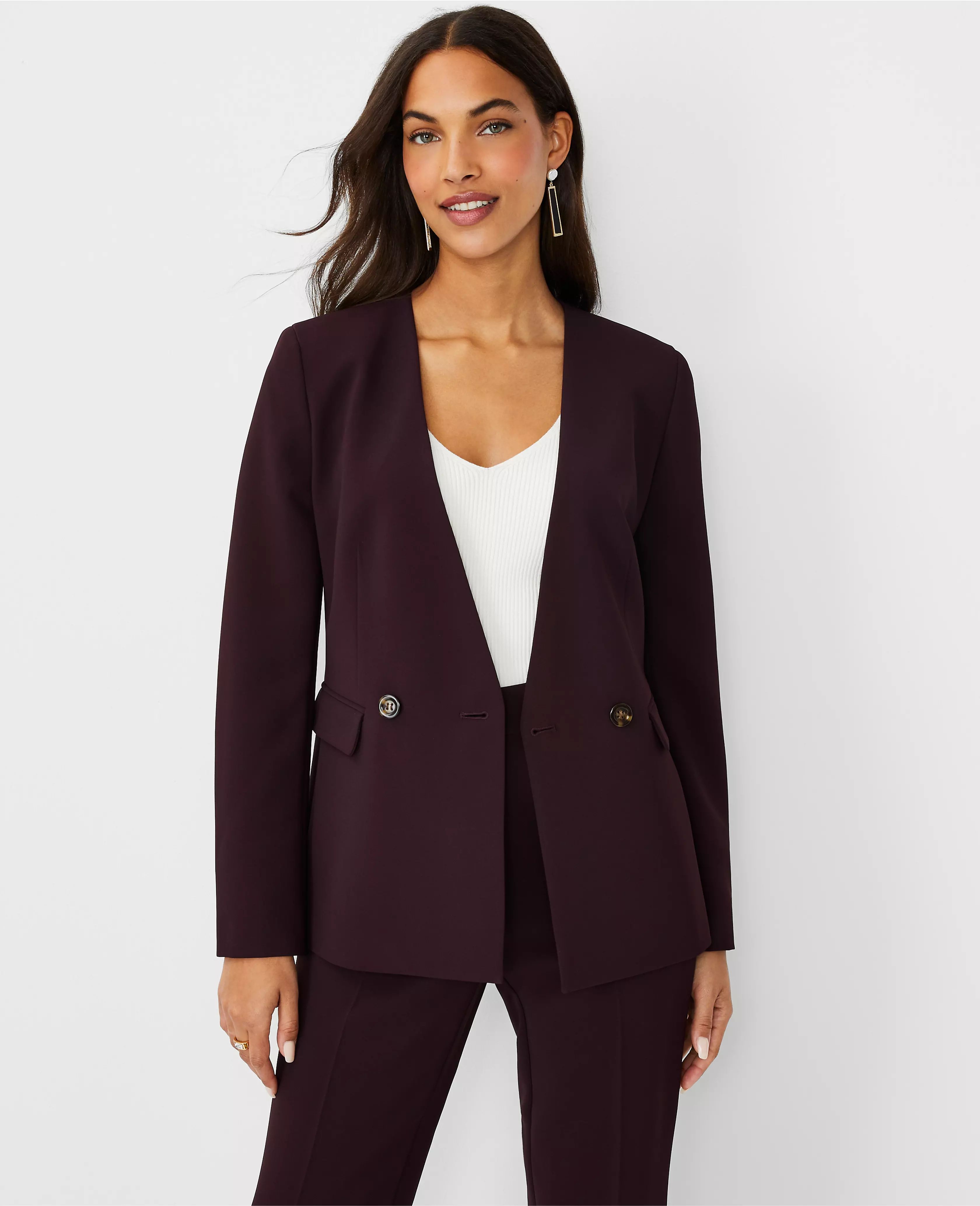 The Collarless Double Breasted Blazer in Fluid Crepe | Ann Taylor (US)
