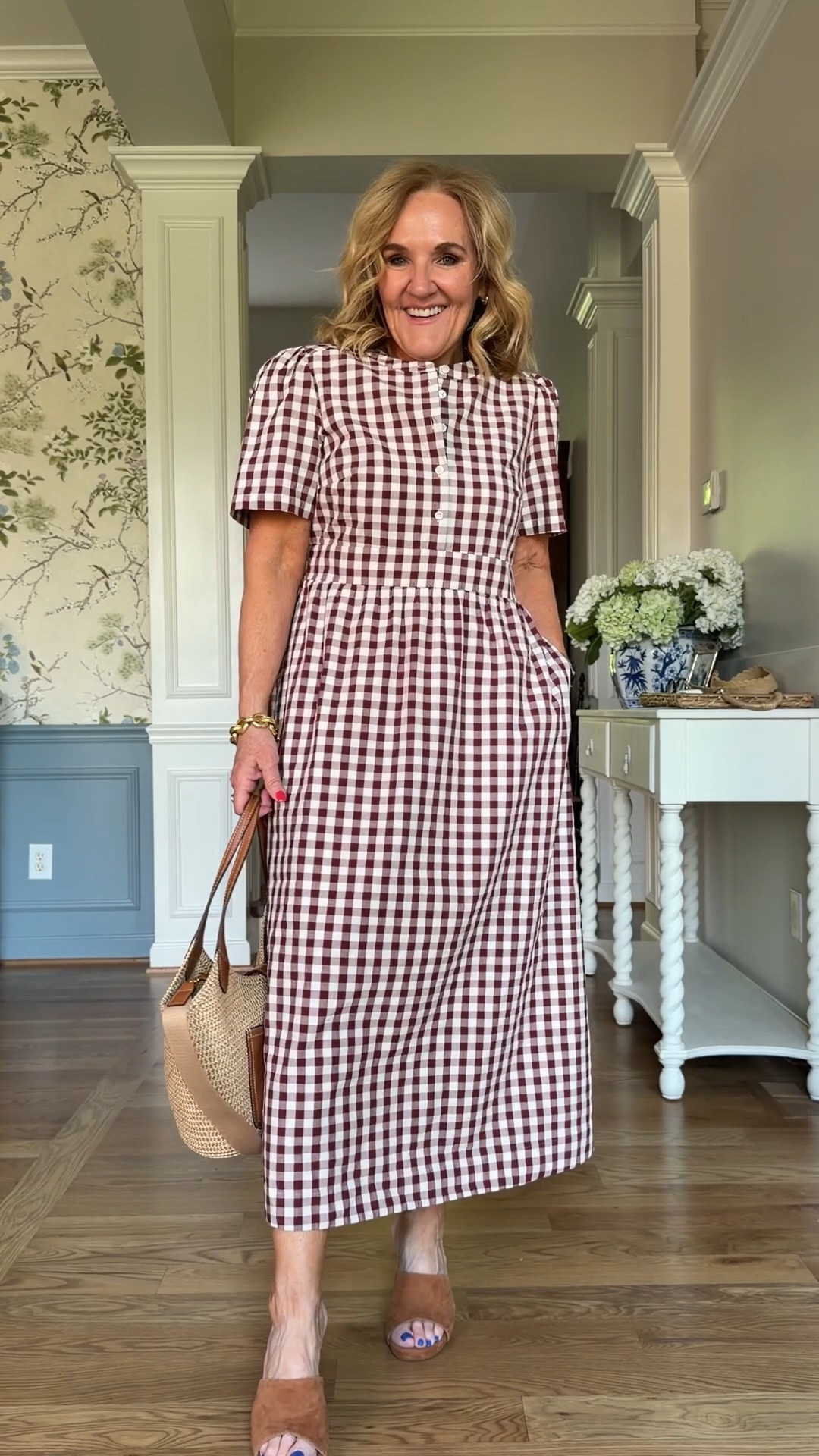 Boden gingham dress size 8 petite 
This is a sophisticated denim dress in a brownish burgandy. Perfect for work or summer dinners

#LTKOver40 #LTKSeasonal #LTKootd