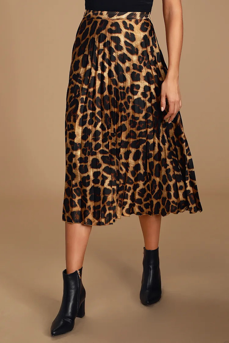 Tasteful Living Leopard Print Satin Pleated Midi Skirt | Lulus (US)