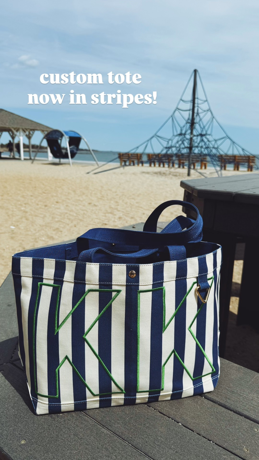 Custom tote now comes in stripes! 3 sizes, under $100 & several colors. This is the medium  

Mother’s Day gift idea 