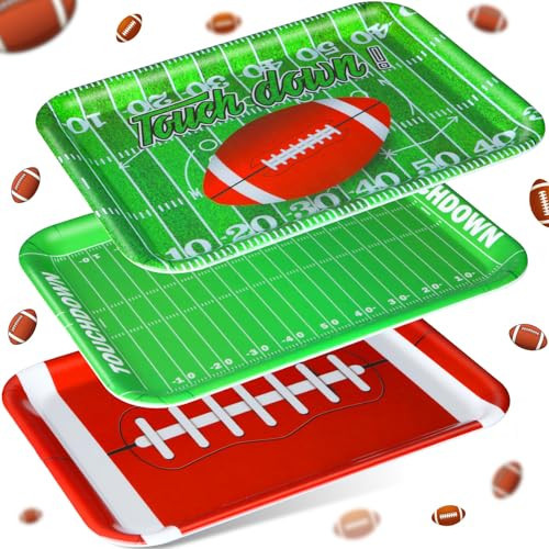 Zubebe 3 Pcs 13 x 10 Inch Football Serving Trays and Platters, Reusable Football Theme Party Decorations for Serving Food Snacks Cookies Dessert | Amazon (US)