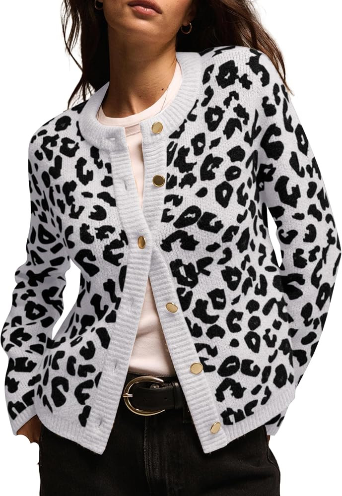 Leopard Print Cardigans for Women Cheetah Open Front Sweaters Button Down Knit Fall Clothes Long ... | Amazon (US)