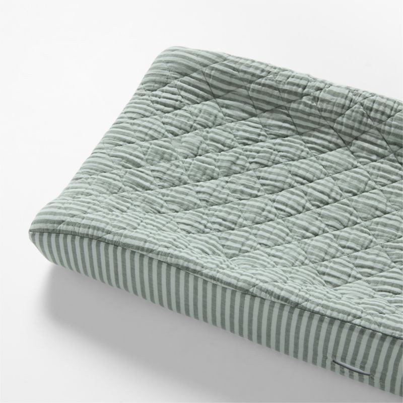 Supersoft Striped Pine Green Organic Cotton Gauze Baby Changing Pad Cover + Reviews | Crate & Kid... | Crate & Barrel