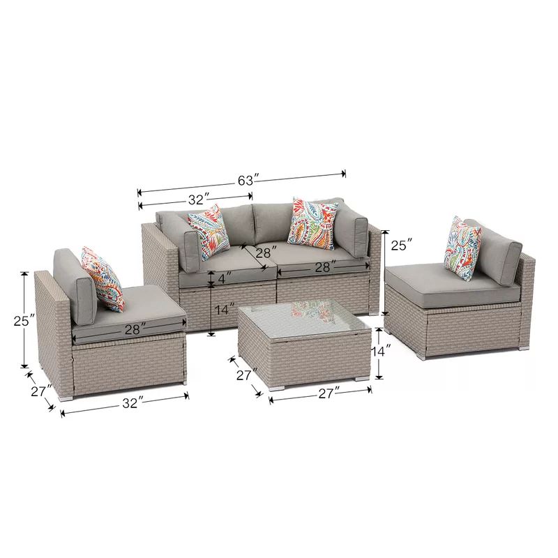 Huyett 5-Piece Outdoor Furniture Set Warm Gray Wicker Sectional Sofa W Thick Cushions, Glass Coff... | Wayfair North America