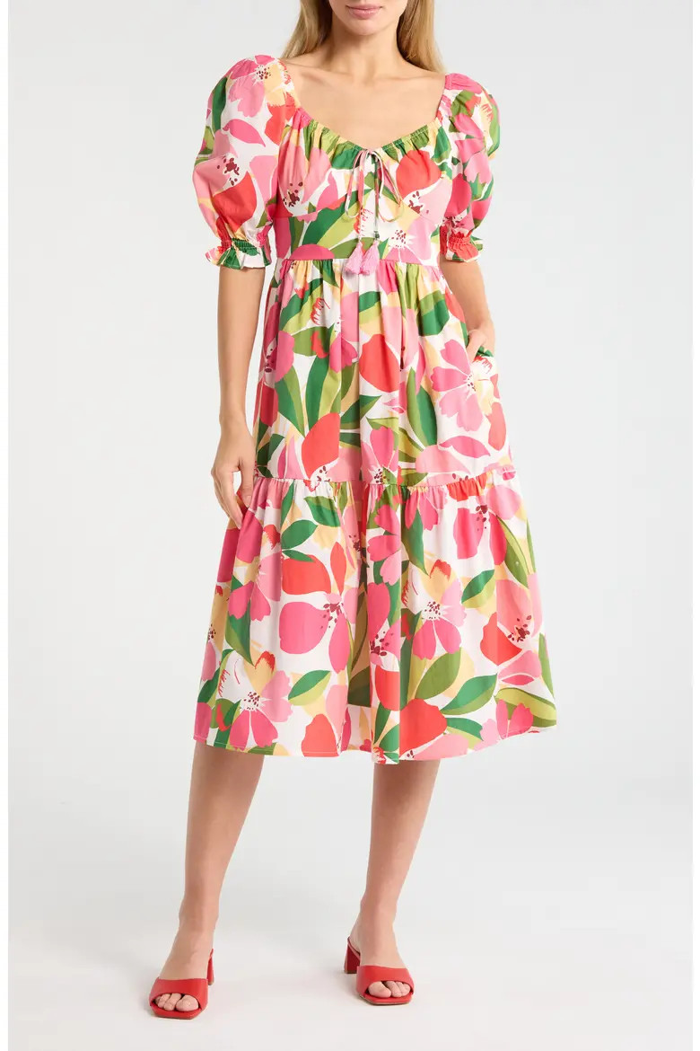 Print Puff Sleeve Midi Dress (Women) | Nordstromrack | Nordstrom Rack