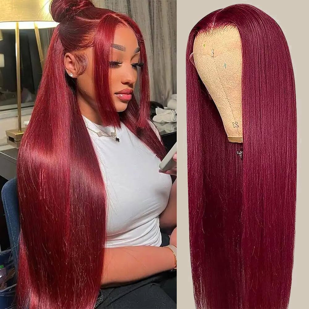 Dixtefo 99j Burgundy Lace Front Wigs Human Hair 13x6 HD Glueless Straight Lace Frontal Wigs 99J 1... | Amazon (US)