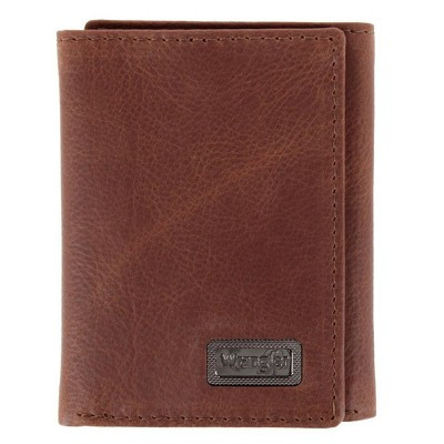 Wrangler Men's Pebble Grain Leather Trifold Wallet with Metal Logo, Brown | Target