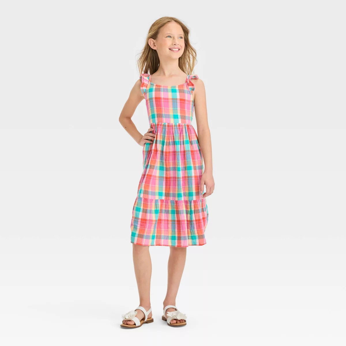 Girls' Sleeveless Woven Plaided Midi Dress - Cat & Jack™ | Target