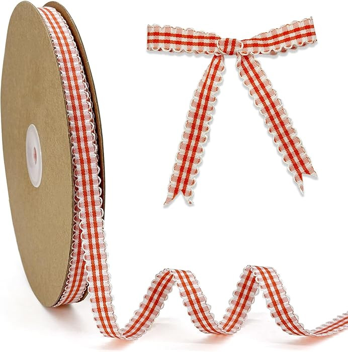 PQZKLDP Gingham Plaid Ribbon - 3/8" x50 Yards 100% Polyester Checked Ribbon for Gift Wrapping, Fl... | Amazon (US)