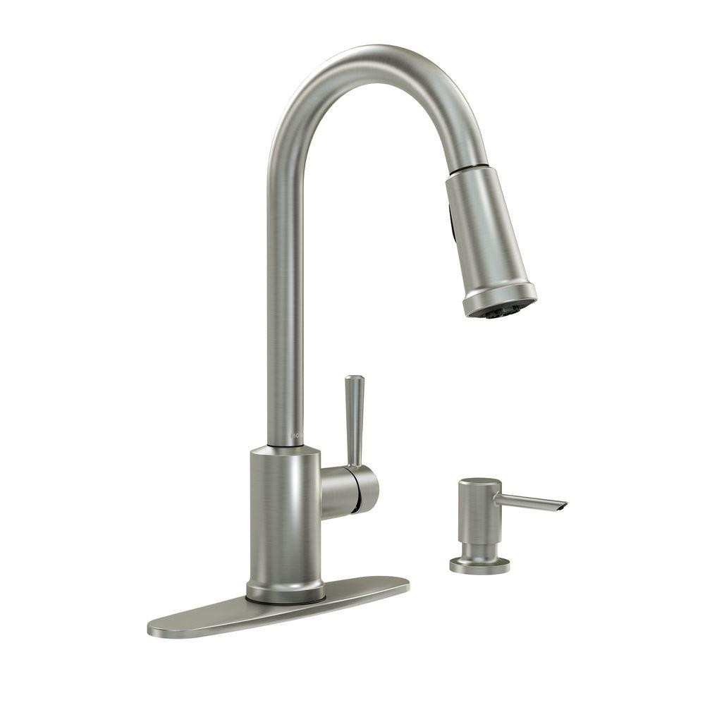 MOEN Indi Single-Handle Pull-Down Sprayer Kitchen Faucet with Reflex, Power Clean, and Microban in S | The Home Depot