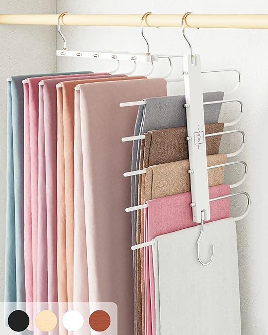 MORALVE Pants Hangers Space Saving - 2 Pack Wood Scarf Hangers for Closet Organizer - Jean Hanger... | Amazon (US)