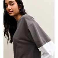 Women's Dark Grey Boxy Layered Sleeve T-Shirt New Look | New Look (UK)