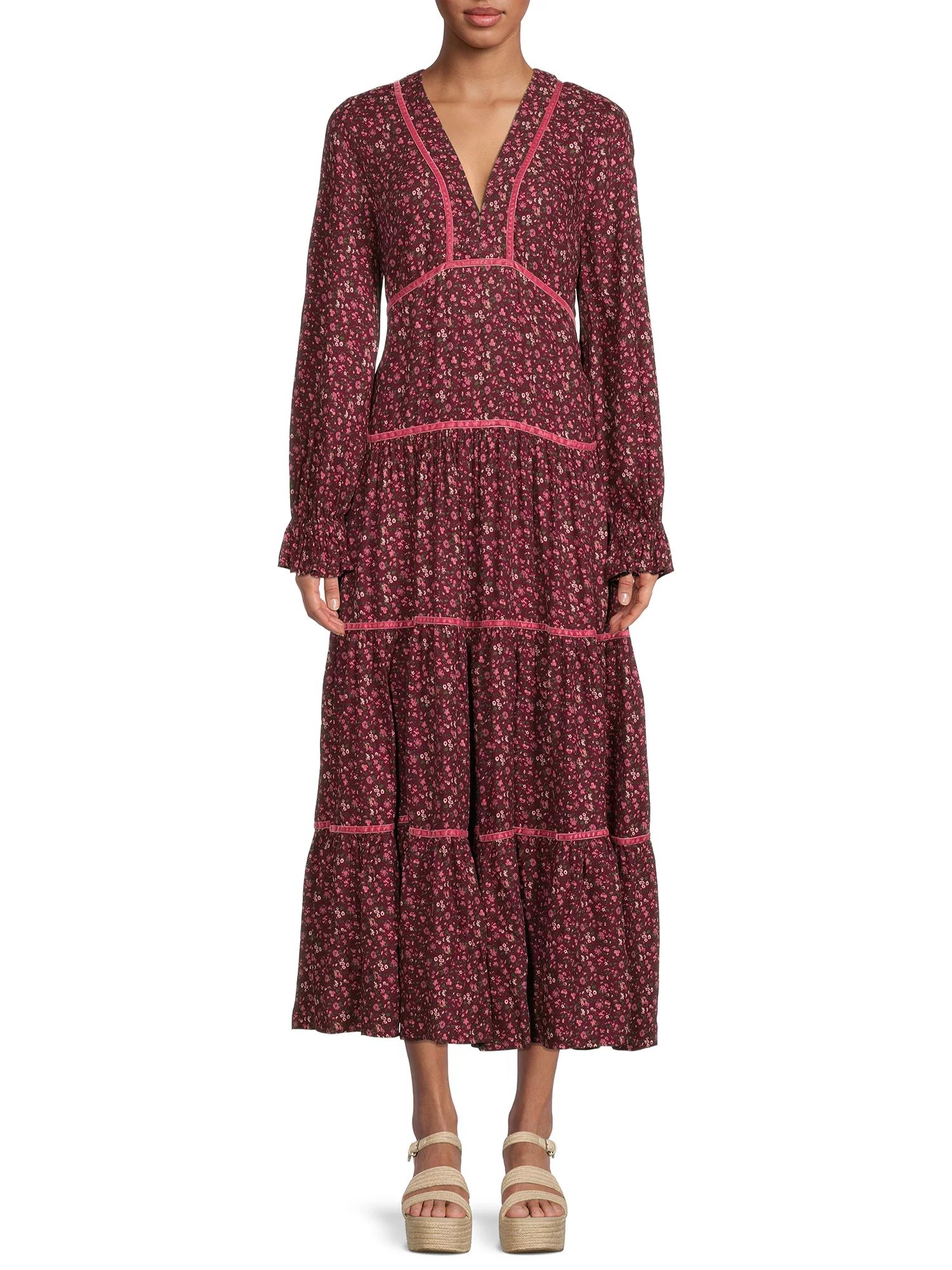 Time and Tru Women's Long Sleeve Peasant Dress | Walmart (US)