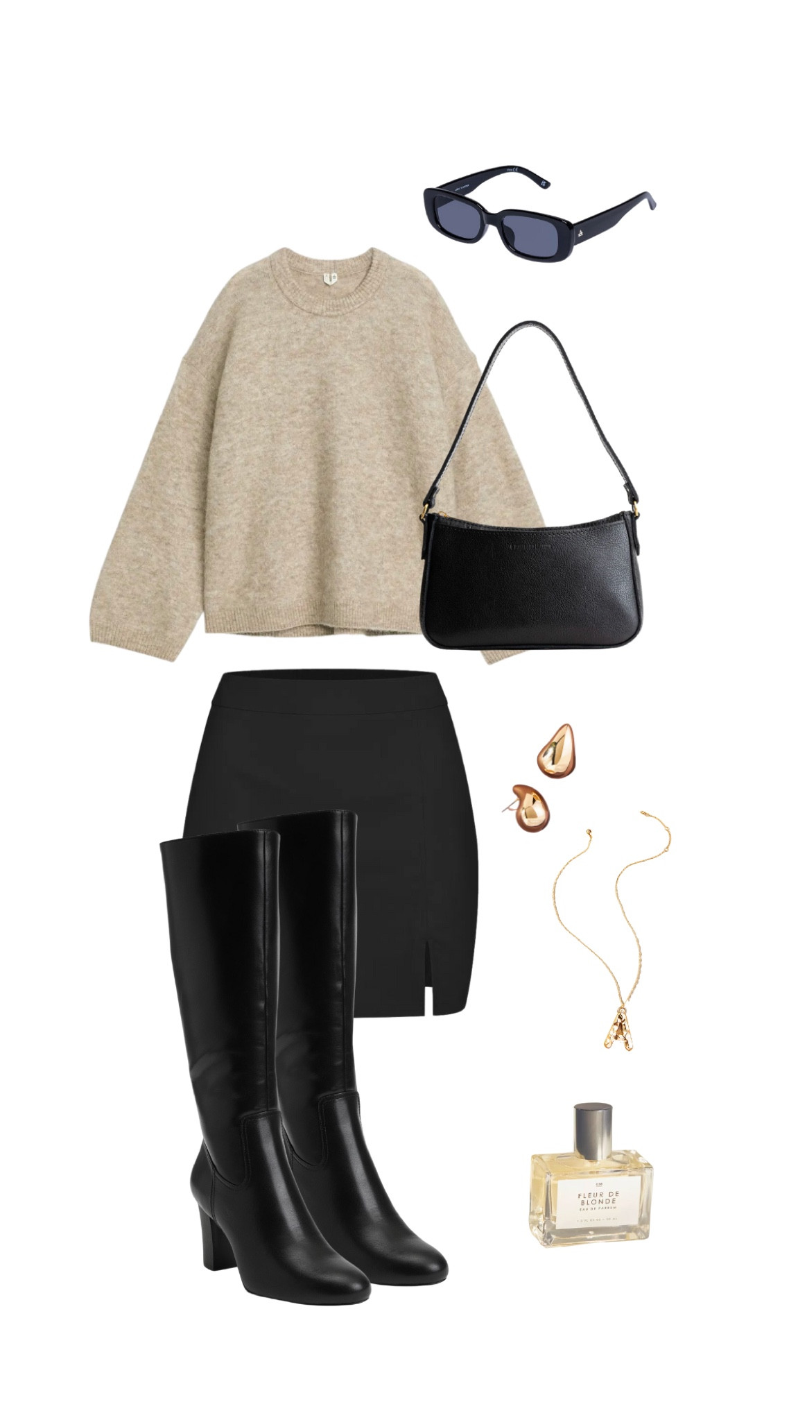 Fall transition outfit, fall outfit, neutral outfit, beige sweater, black knee high leather boots, black mini skirt, skims dupe, Gilmore girls fashion, Rory Gilmore outfit inspo, cafe outfit aesthetic, city outfit, fall weather outfit, black purse, date night outfit, gold jewelry, Parisian outfit, Kendall Jenner outfit, chic fall look

#LTKfindsunder100 #LTKSeasonal #LTKfindsunder50