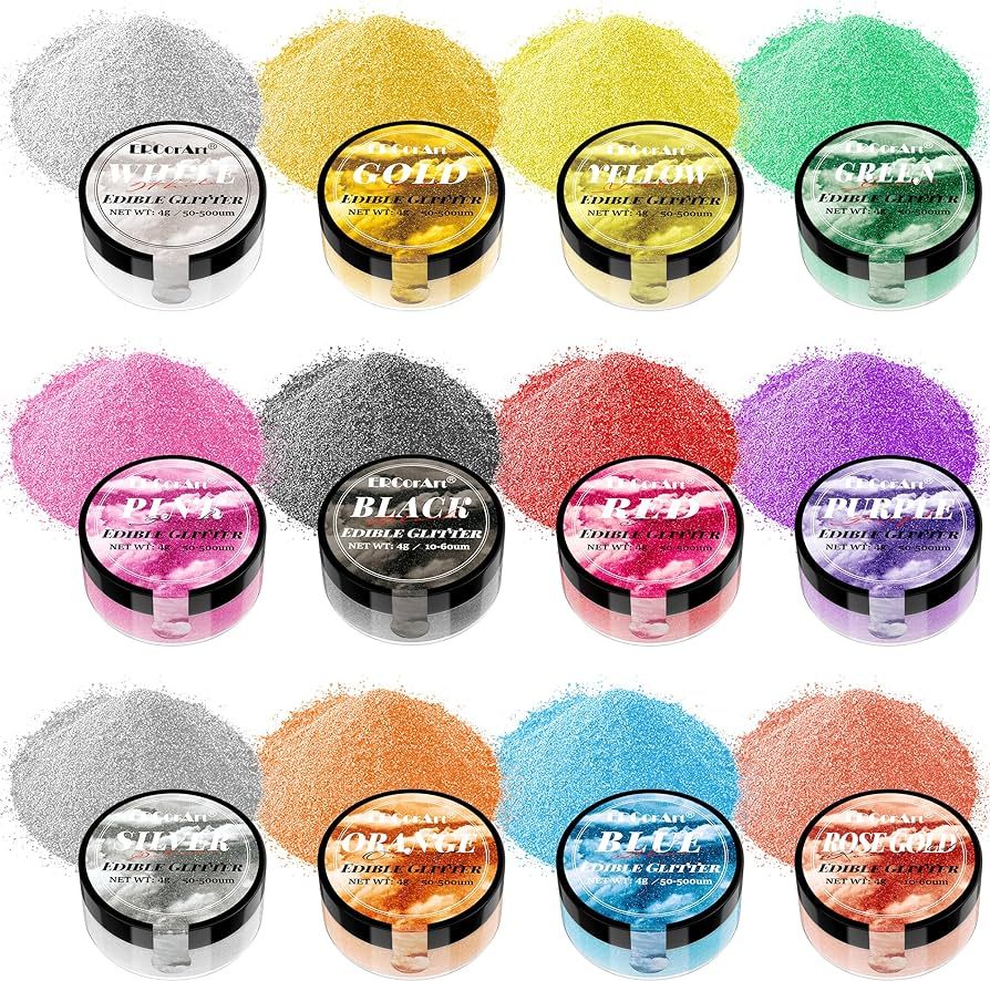 Edible Glitter for Drinks - 12 Colors Luster Dust Edible with Spoons Brushes, Food Grade Edible G... | Amazon (US)