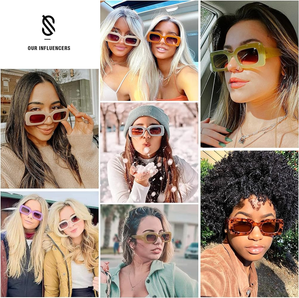 SOJOS Retro 90s Nude Rectangle Sunglasses Womens Mens Trendy Chunky Glasses | Amazon (US)