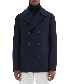 David Jones Theory Fredrick Melton Wool Peacoat in Baltic, Size Large | David Jones (Australia & New Zealand)