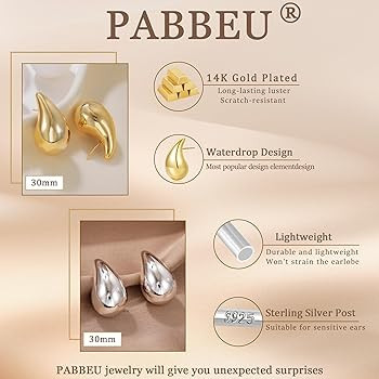 PABBEU Christmas Gift 2 Pairs Chunky Gold Hoop Earrings Set Gold Drop Earrings Hypoallergenic Tea... | Amazon (UK)