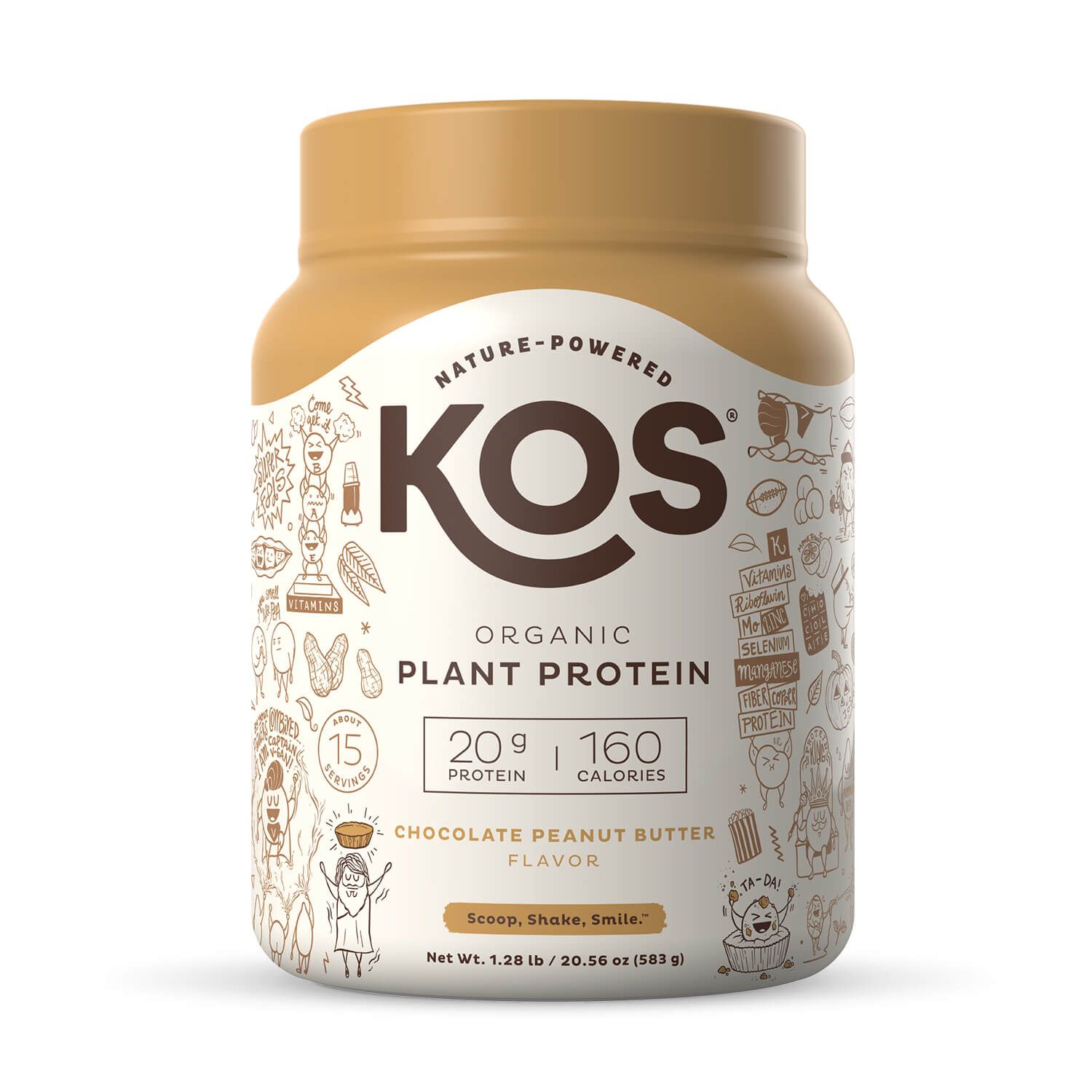 KOS Organic Plant Based Protein Powder, Chocolate Peanut Butter, 20g Protein, 1.3lb | Walmart (US)