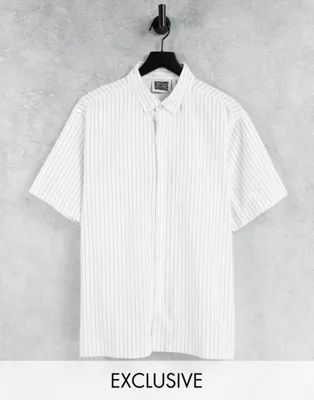 Reclaimed Vintage Inspired unisex relaxed shirt in pinstripe | ASOS (Global)