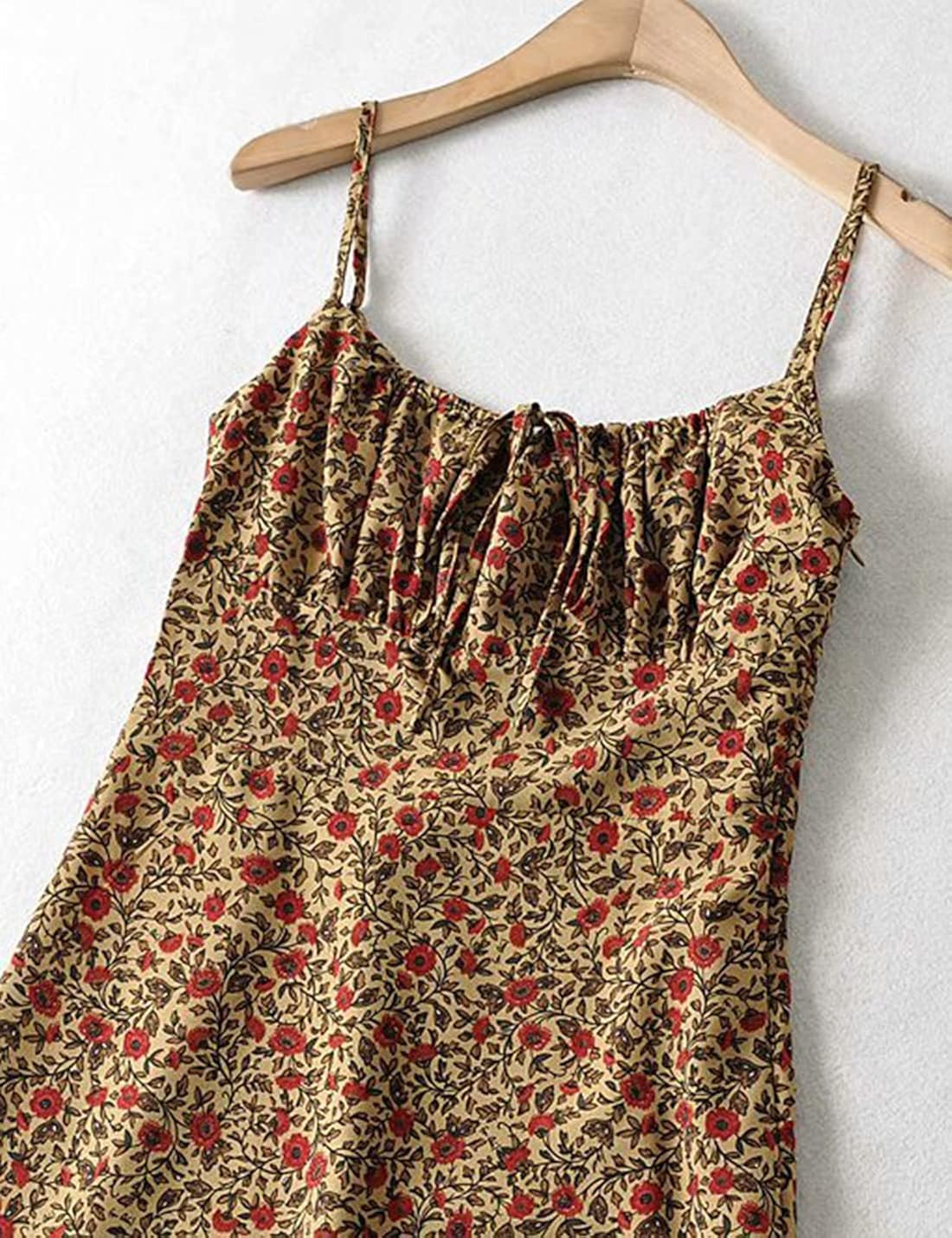 Omoone Women's Floral Dress Low-Cut Square Neck Spaghetti Strap Tie Bodycorn Dresses | Amazon (US)