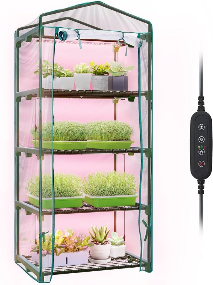 Bstrip Indoor Greenhouse with Grow Lights, 4 Tier 27.2" L×19.9" W×61.8" H Mini Greenhouse with ... | Amazon (US)