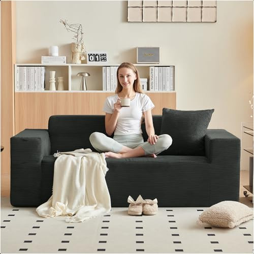 FILUXE Small Corduroy Sofa, No Assembly Needed, Couch for Living Room/Bedroom/Apartment/Home Office,(Loveseat, Dark Gray) | Amazon (US)