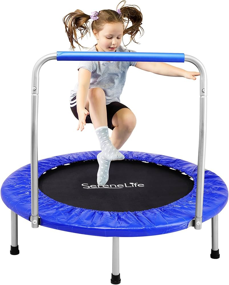 SereneLife 36″ Foldable Mini Trampoline for Kids - Compact Fitness Rebounder with Foam Handle -... | Amazon (US)