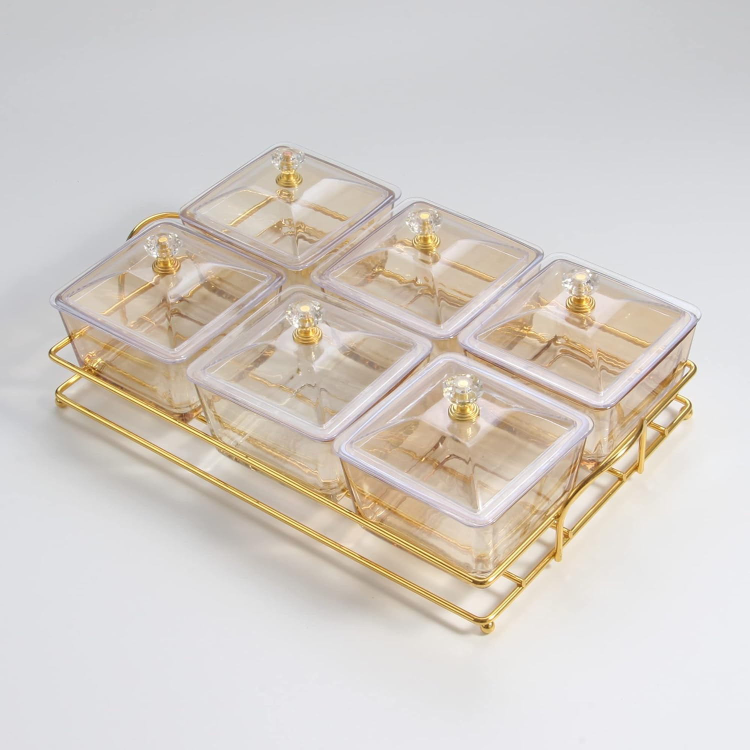 Glass Serving Dishes with Stainless Steel Serving Tray and Lids,Glass Bowl and Platters for Parti... | Amazon (US)