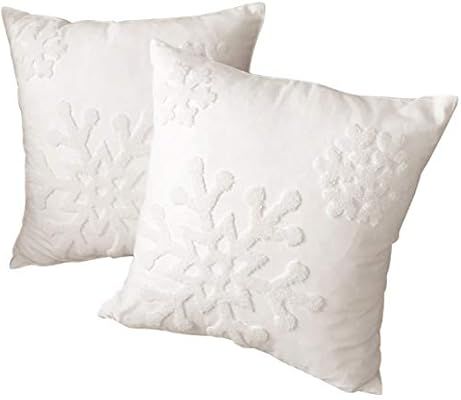HUAGUOGUO 18 x 18 Inch 2PCs Embroideried Pillowcase，Christmas Holiday Falling Snowflake Cotton ... | Amazon (US)