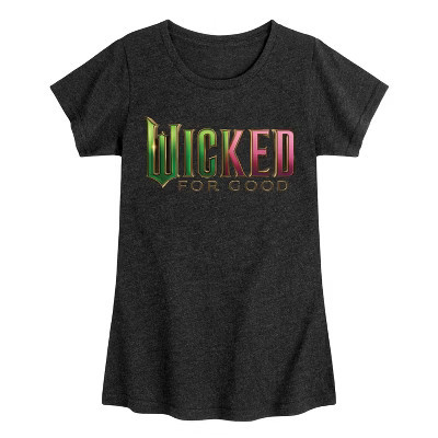 Girls' Wicked For Good Logo -Youth Girls Short Sleeve T-Shirt Fitted Short Sleeve Graphic T-Shirt - Heather Black - Large | Target