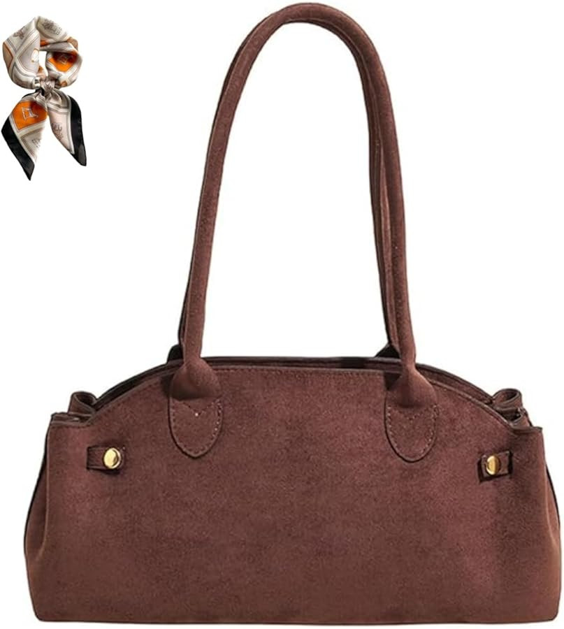 Women's Faux Suede Shoulder Bag,Large Capacity Trendy Brown Tote Purse,Fall Retro Fashion Underar... | Amazon (US)