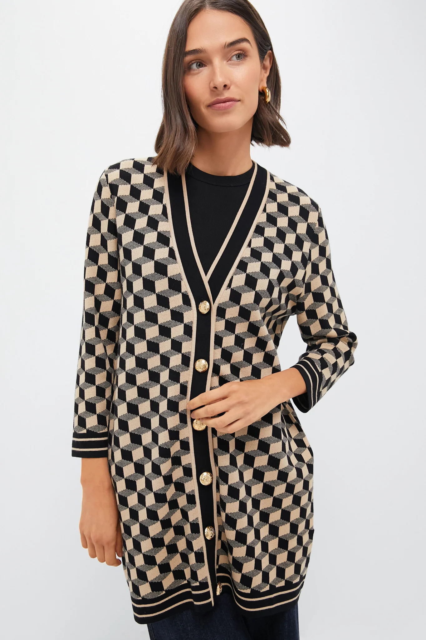 Onyx and Camel Knit Geo Liv Cardigan | Tuckernuck (US)