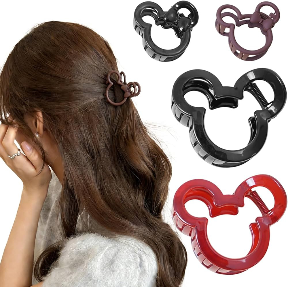 4PCS Mouse Lady Thick Hair Barrette, Black Red Vintage Acrylic Hair Claw Jaw Clips, Hollow Non-sl... | Amazon (US)