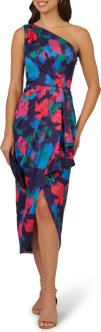 Floral One-Shoulder Satin Sheath Dress | Nordstrom