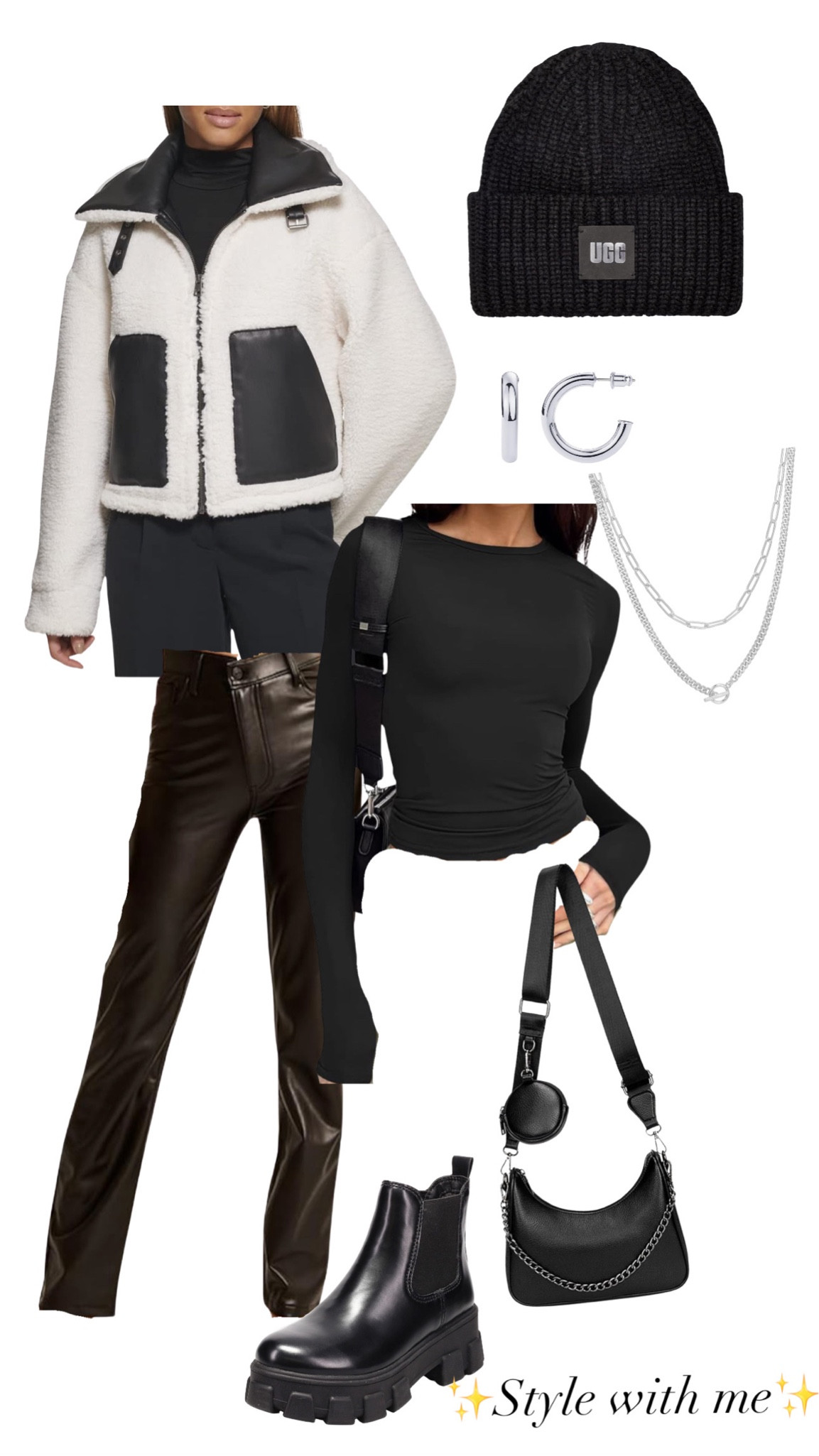 Amazon Style / sherpa jacket / leather pants / black boots / prada bag dupe / silver earrings / layer necklace / womens beanie / ugg ✨

#LTKstyletip #LTKfindsunder50 #LTKSeasonal