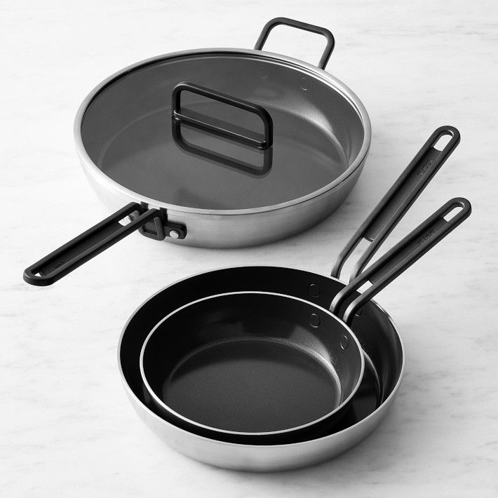 GreenPan™ Stanley Tucci™ Stainless-Steel Ceramic Nonstick 4-Piece Fry Pan Set | Williams-Sonoma